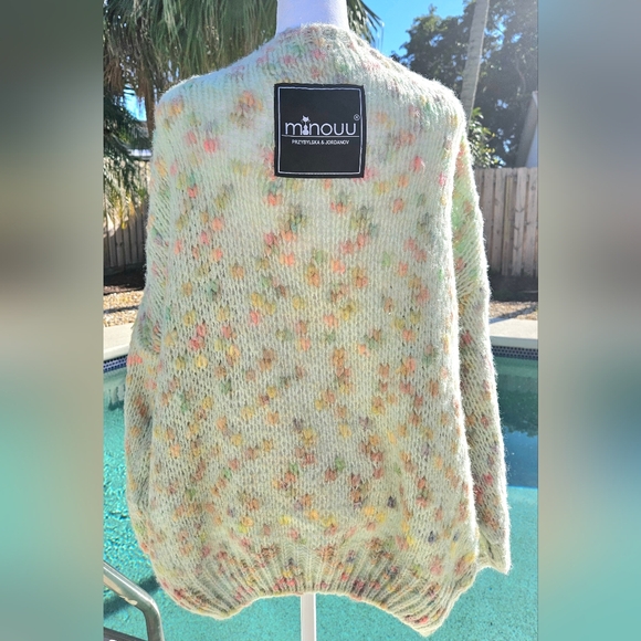 NEW  Cable Knit Cardigan Size M Mint Color Multicolor Pastel Colors Wool Baggy - Picture 3 of 12